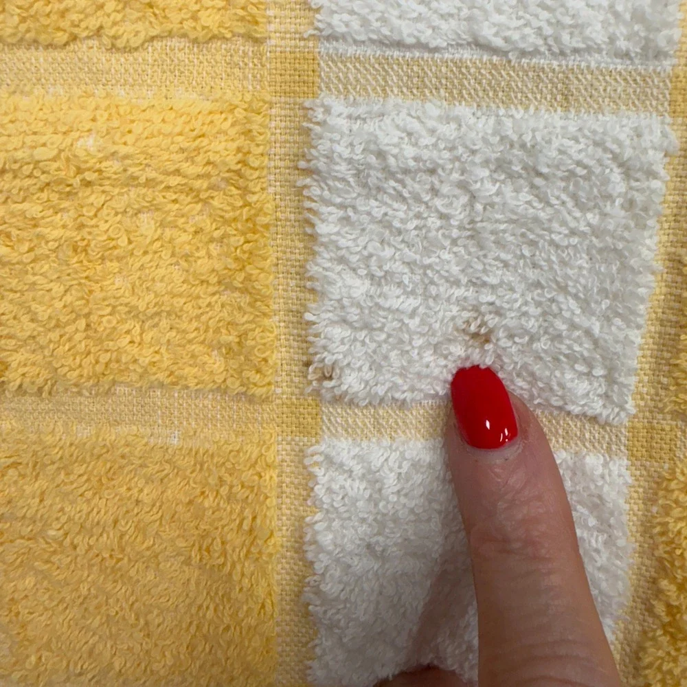 Cannon Vintage Bath Towel Yellow White Checkered Retro Made in USA Cotton MCM